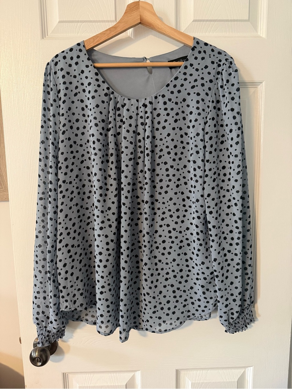 Papillon Blanc Blue Polka Dot Long-Sleeve Blouse - Picture 1 of 4